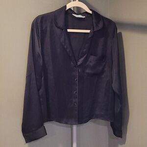 Primark Black Satin Button-up Blouse